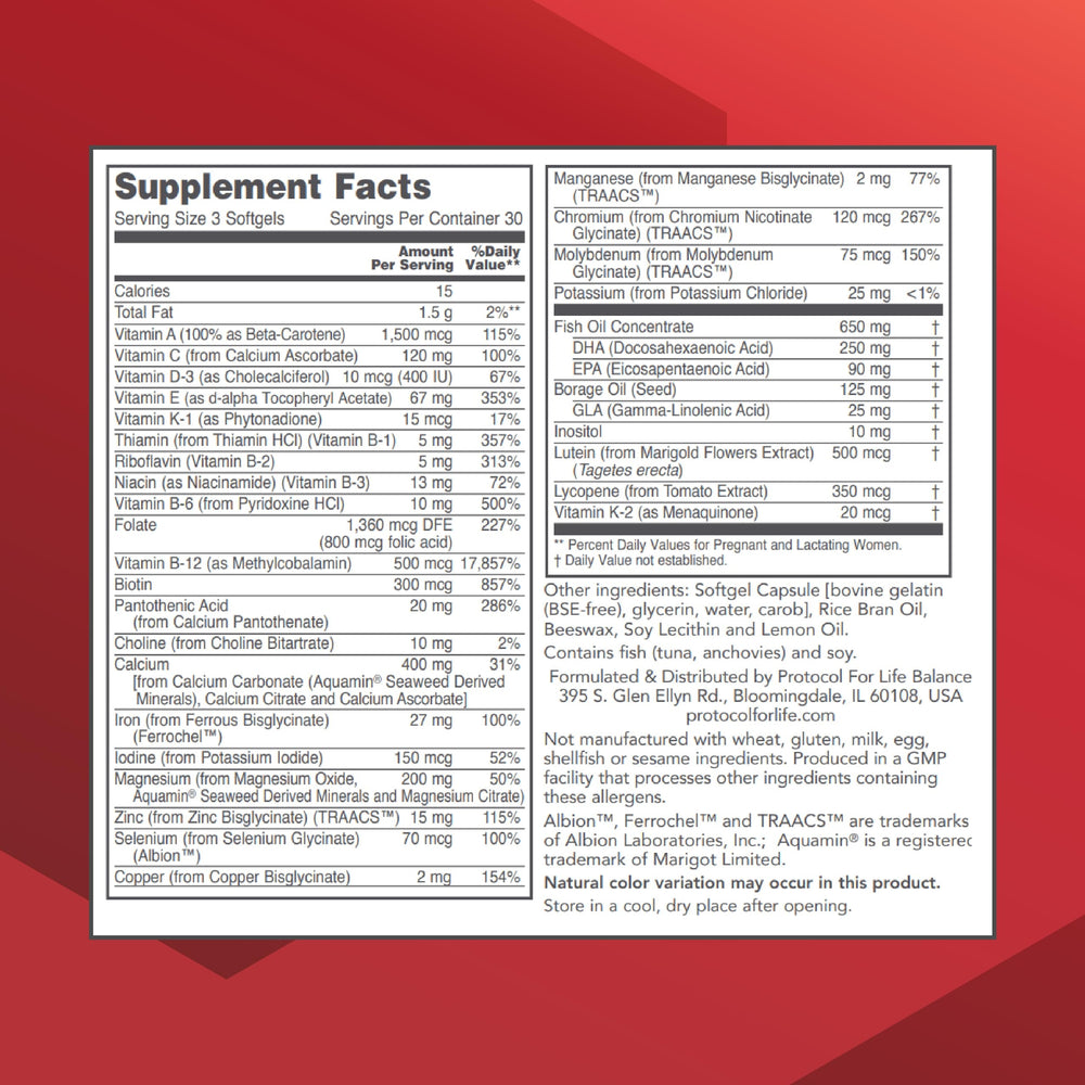 PROTOCOL FOR LIFE BALANCE prenatal DHA capsules are easy to take with meals.