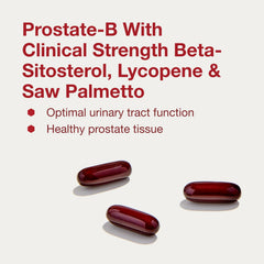 Close-up of beta-sitosterol, saw palmetto, and lycopene ingredients for prostate support.