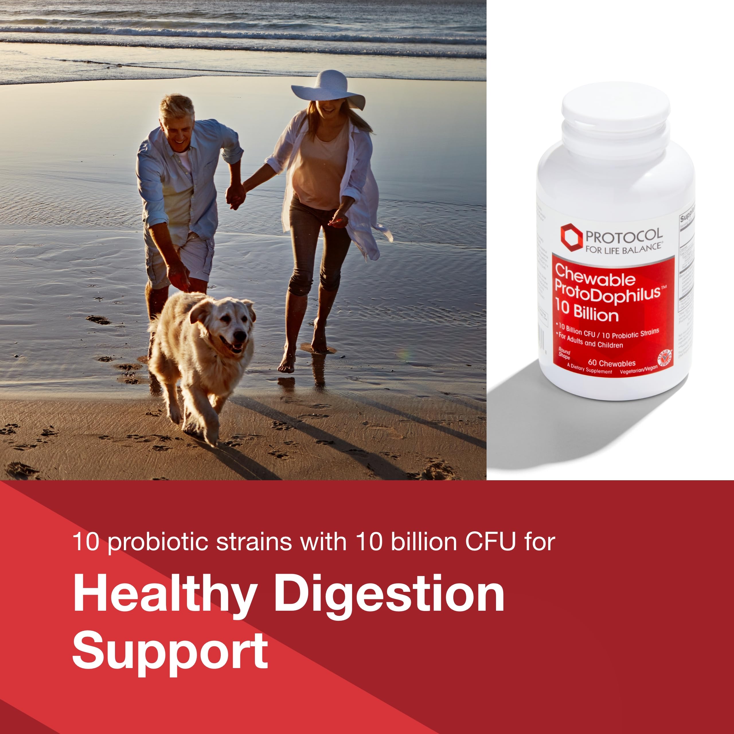 Proto Dophilus ingredient panel emphasizing gluten-free, dairy-free, vegan-friendly formulation