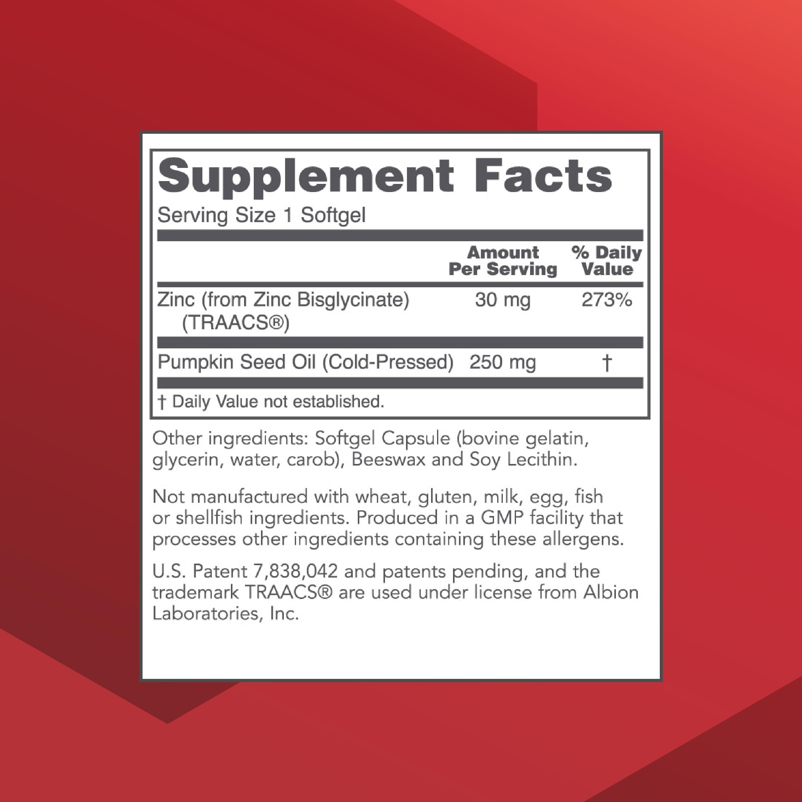 Protocol for Life Balance Zinc Glycinate label close-up highlighting Albion TRAACS zinc