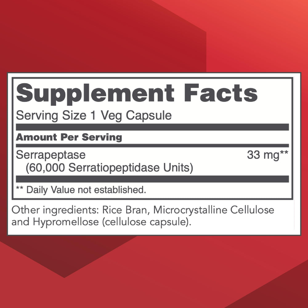 Protocol for Life Balance Serrapeptase bottle back includes dosage notes for daily wellness.