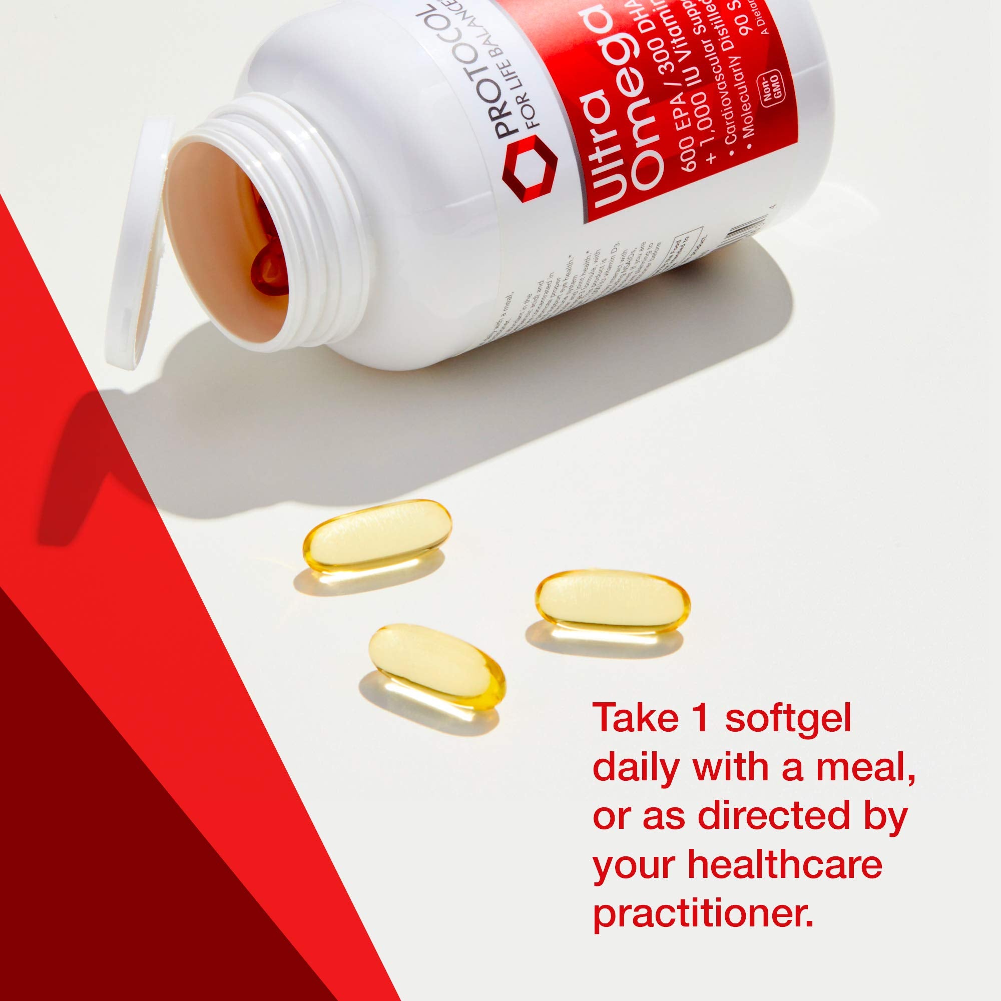 PROTOCOL FOR LIFE BALANCE Ultra Omega 3-D daily softgel dose guide for meals