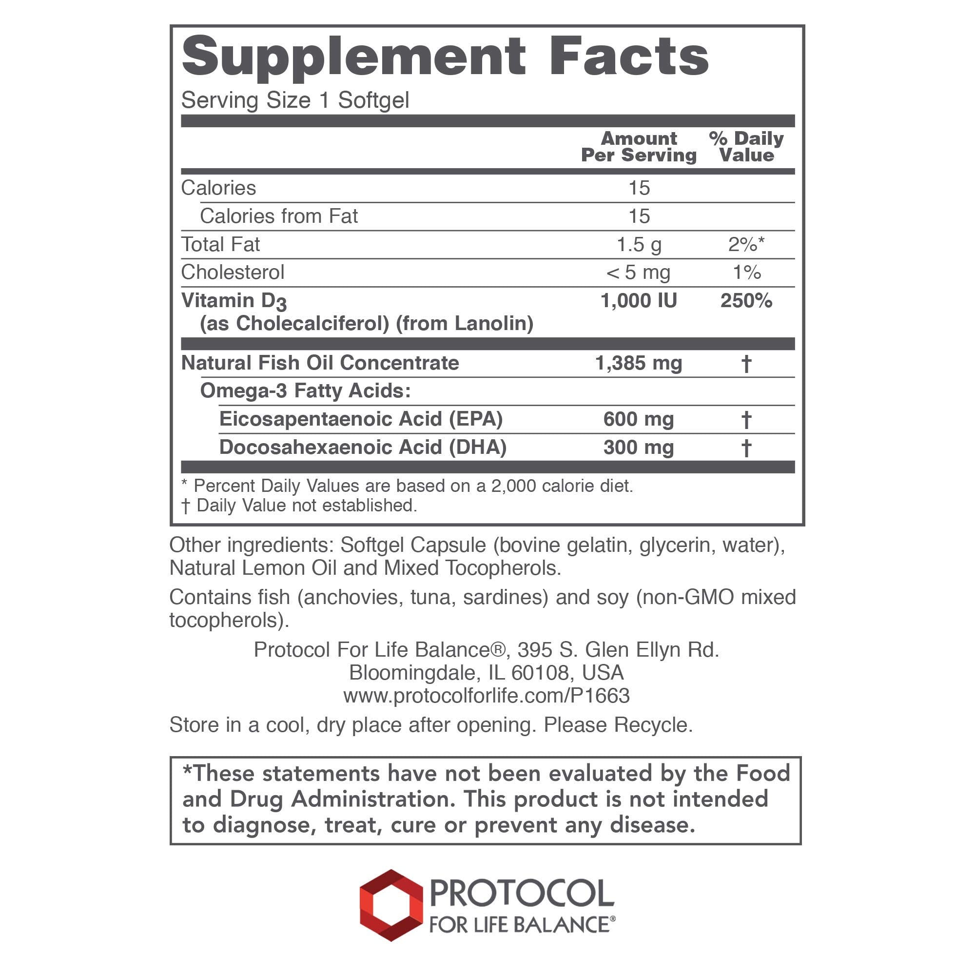 PROTOCOL FOR LIFE BALANCE Ultra Omega 3-D bottle highlights EPA DHA content for heart and brain support