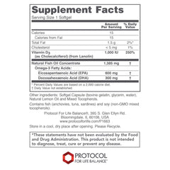 PROTOCOL FOR LIFE BALANCE Ultra Omega 3-D bottle highlights EPA DHA content for heart and brain support