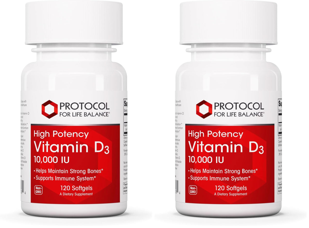 Protocol for Life Balance Vitamin D3 bottle front showing high potency for immune and bone support