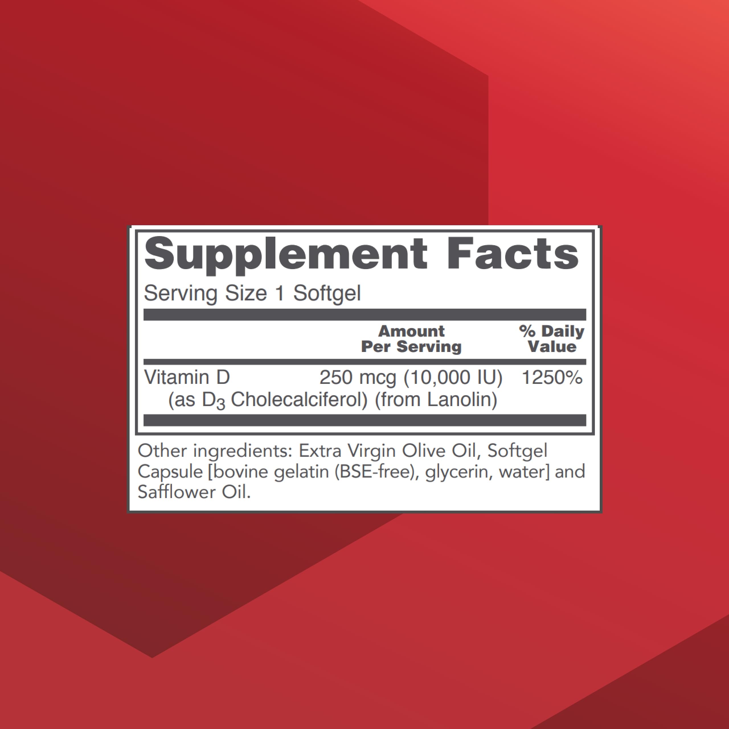 Protocol for Life Balance Vitamin D3 label closeup highlighting 10,000 IU per softgel