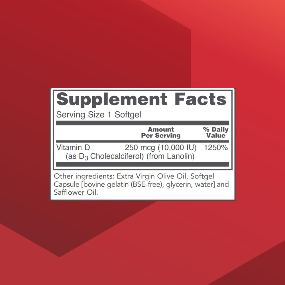 Protocol for Life Balance Vitamin D3 label closeup highlighting 10,000 IU per softgel