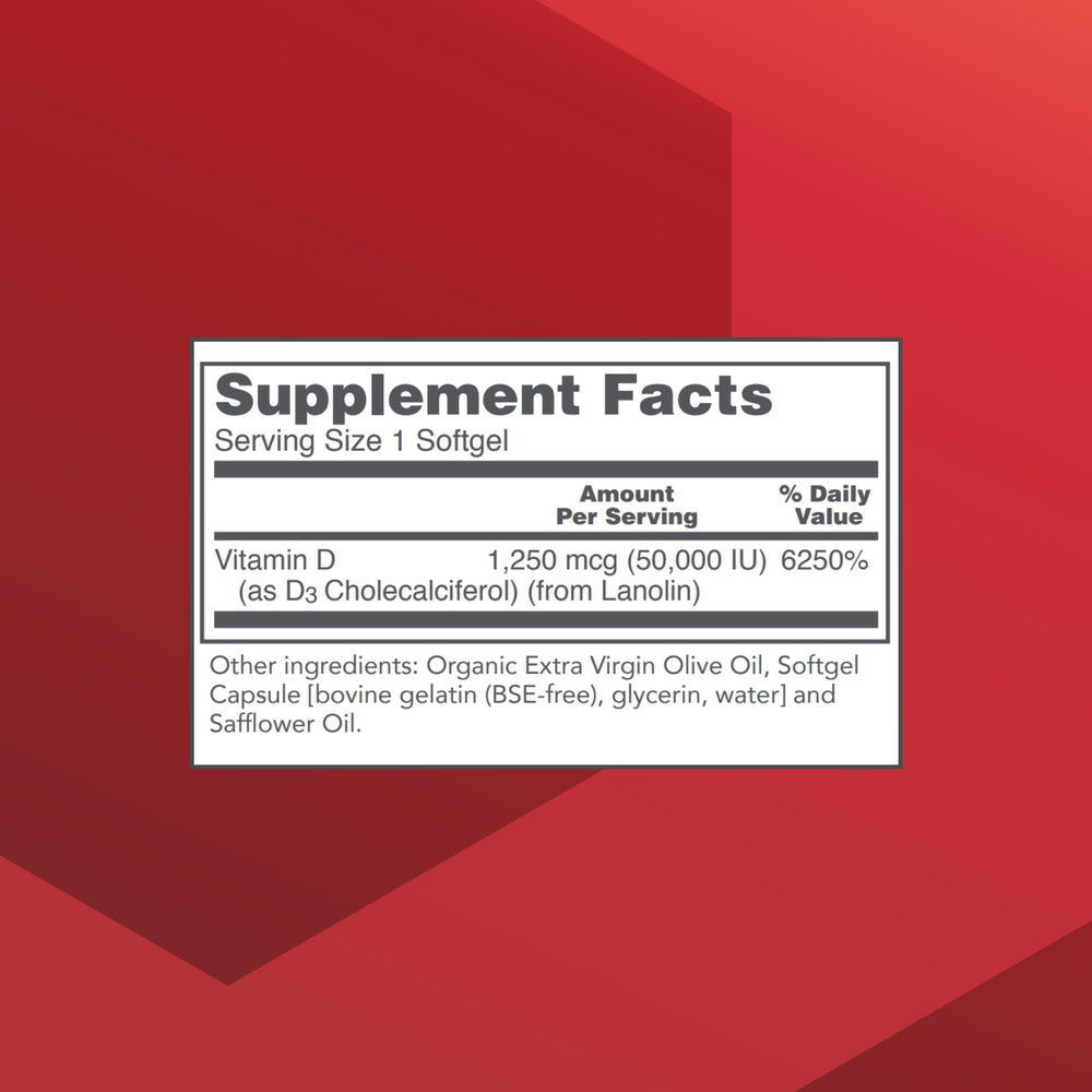 PROTOCOL FOR LIFE BALANCE Vitamin D3 50000 IU cap close-up highlighting dosage.