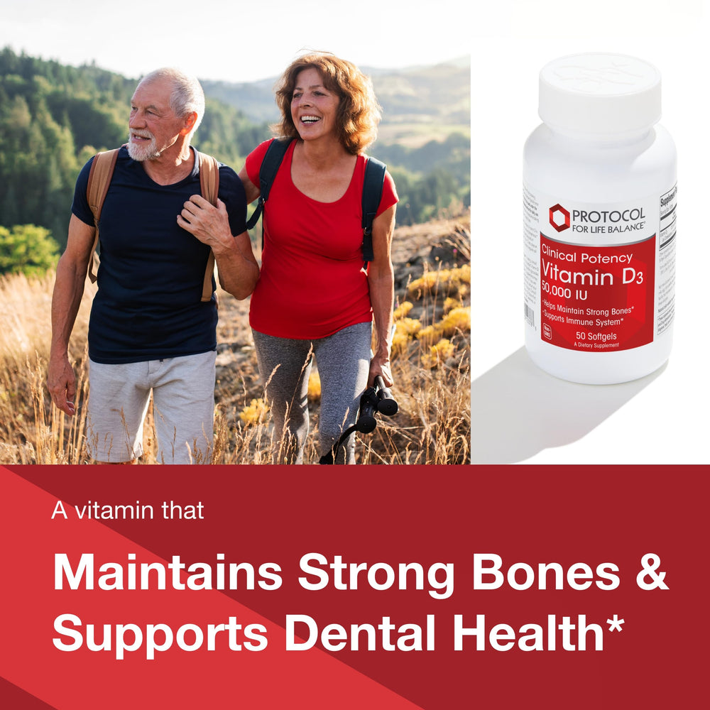 PROTOCOL FOR LIFE BALANCE Vitamin D3 50000 IU softgels close-up for convenient dosing.