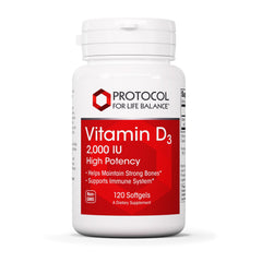 Protocol For Life Balance Vitamin D3 bottle on a shelf; supports bone health and dental health