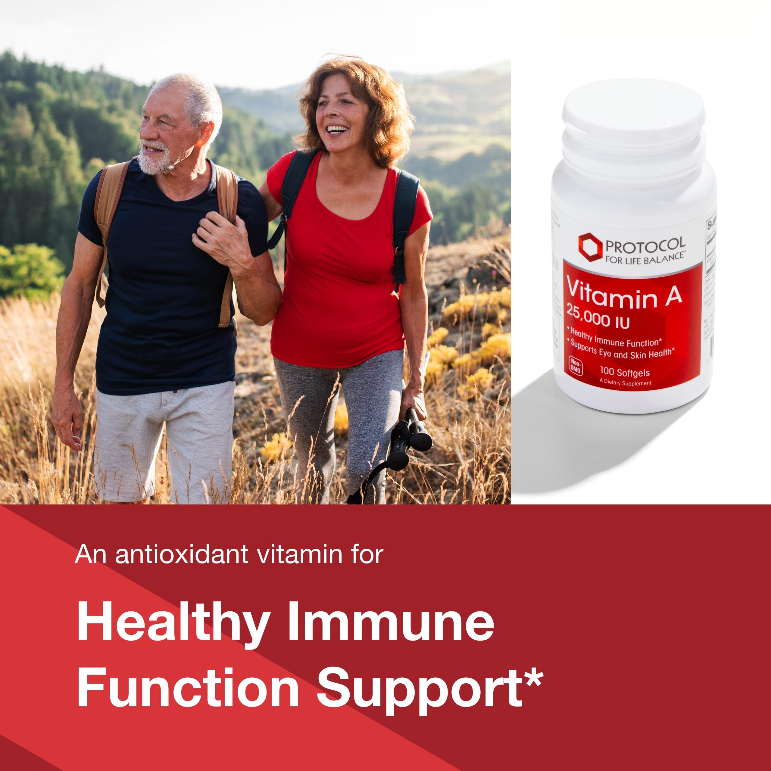 Vitamina A PROTOCOL FOR LIFE BALANCE, etiqueta lateral con dosis y precauciones