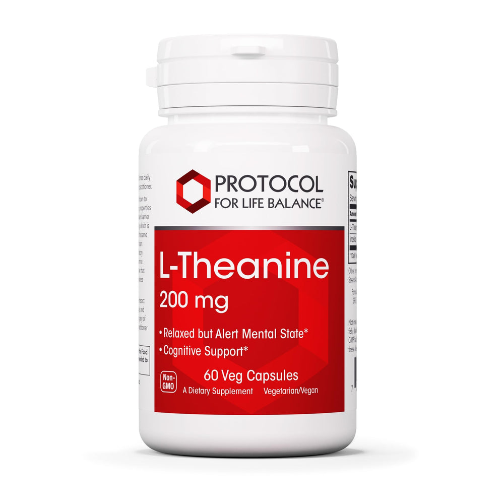 PROTOCOL FOR LIFE BALANCE L-Theanine bottle with 60 vegan capsules for non-drowsy calm.