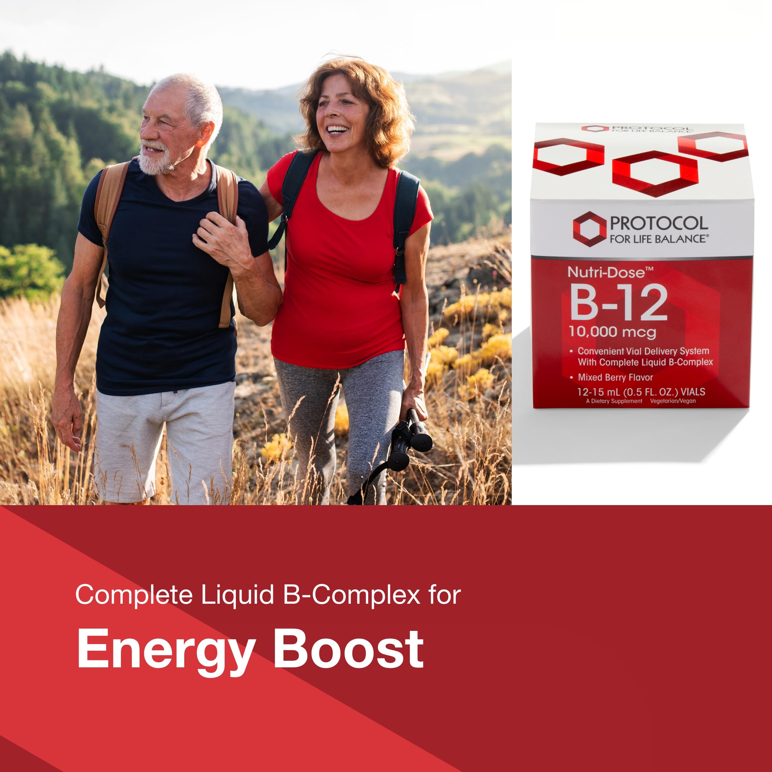 Protocol For Life Balance Nutri-Dose B-12 dosage vials arranged for convenient use.