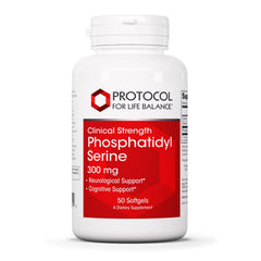 Protocol Phosphatidylserine 300mg bottle on shelf highlights dosage for brain support