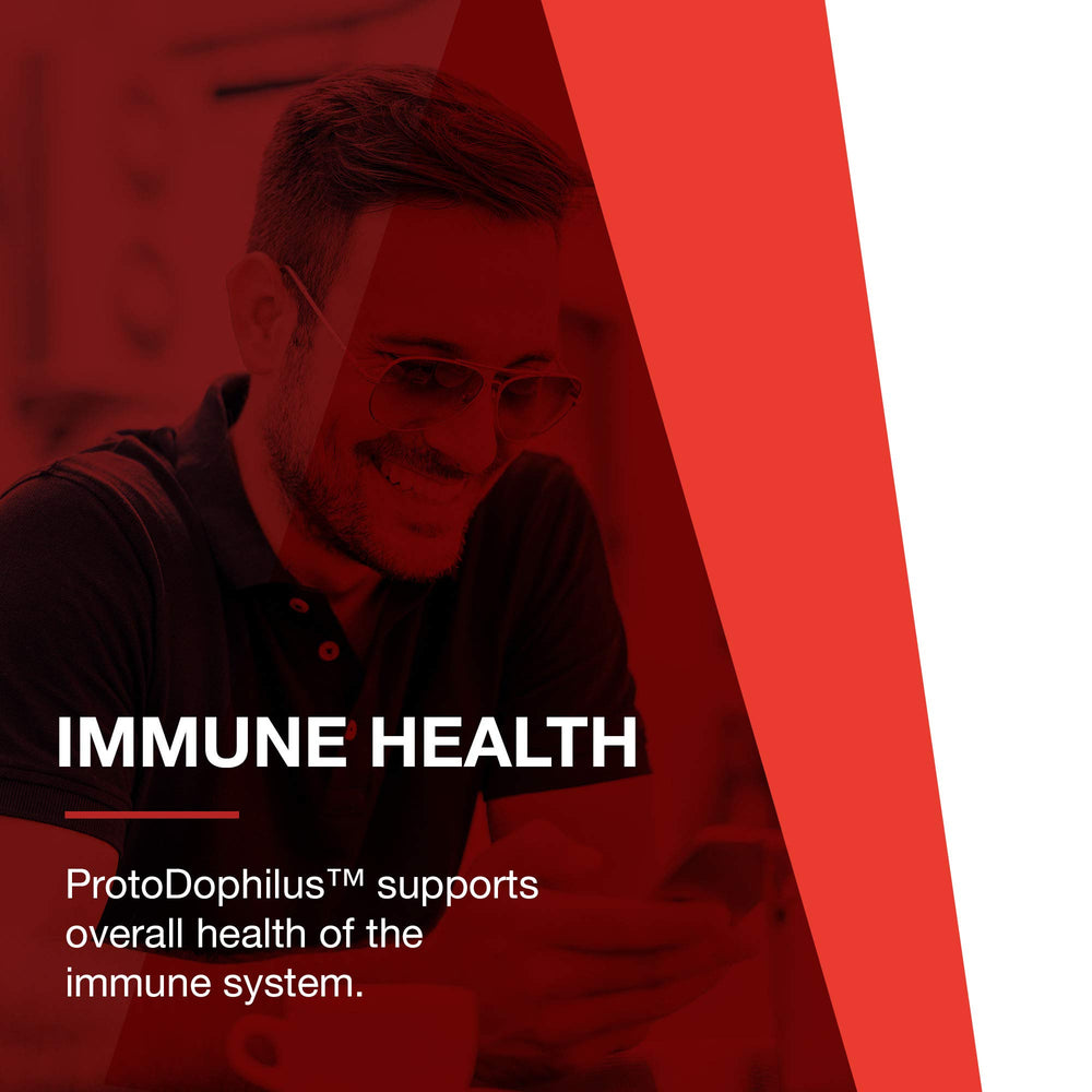 ProtoDophilus box emphasizes GMP manufacturing and plant-based capsules.