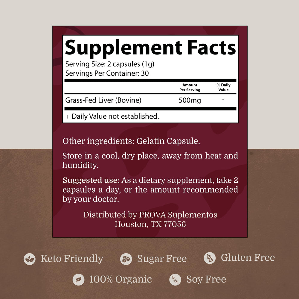 PROVA Beef Liver Capsules on a kitchen counter suggesting daily energy support.