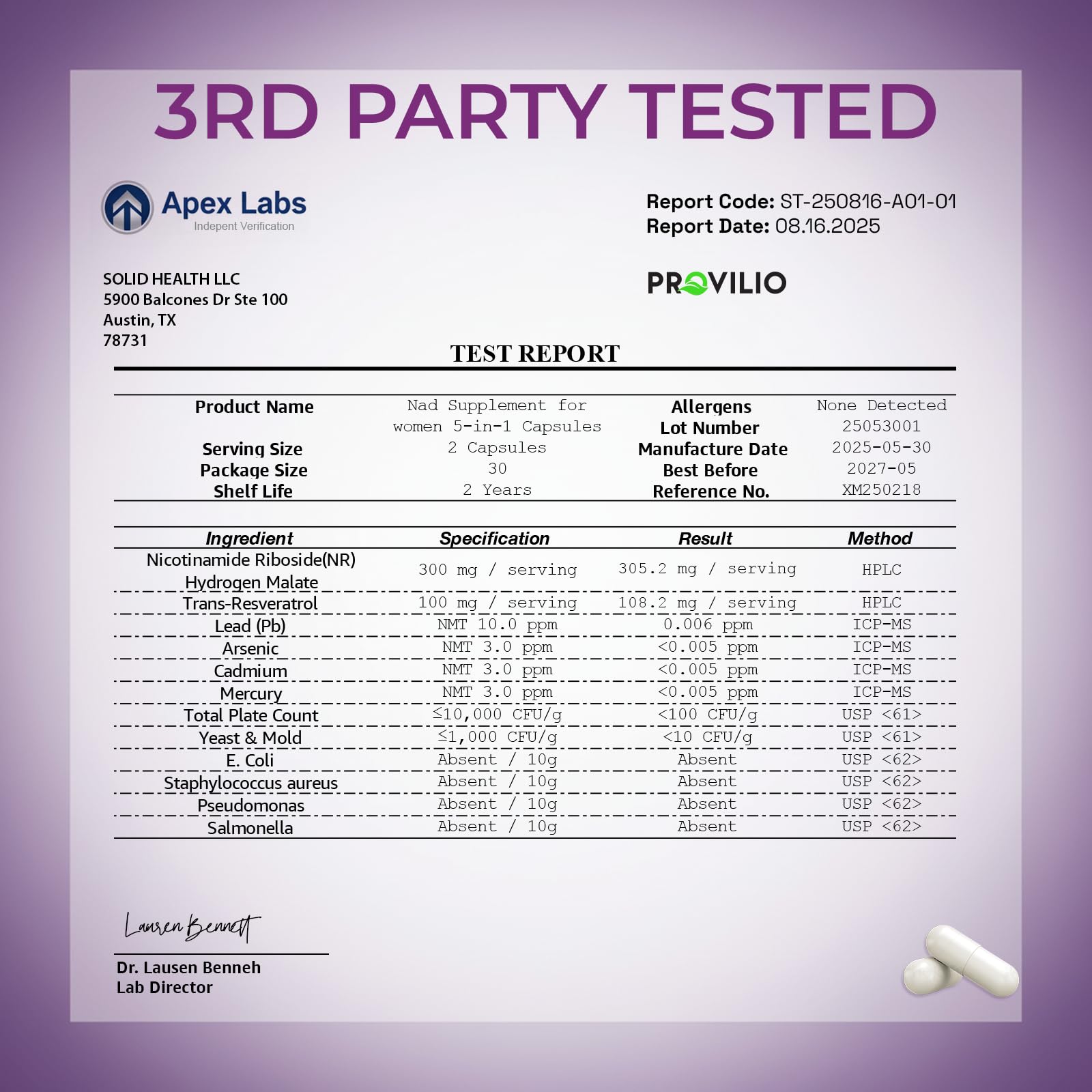 Provilio COA request option emphasizes transparency and third-party verification.