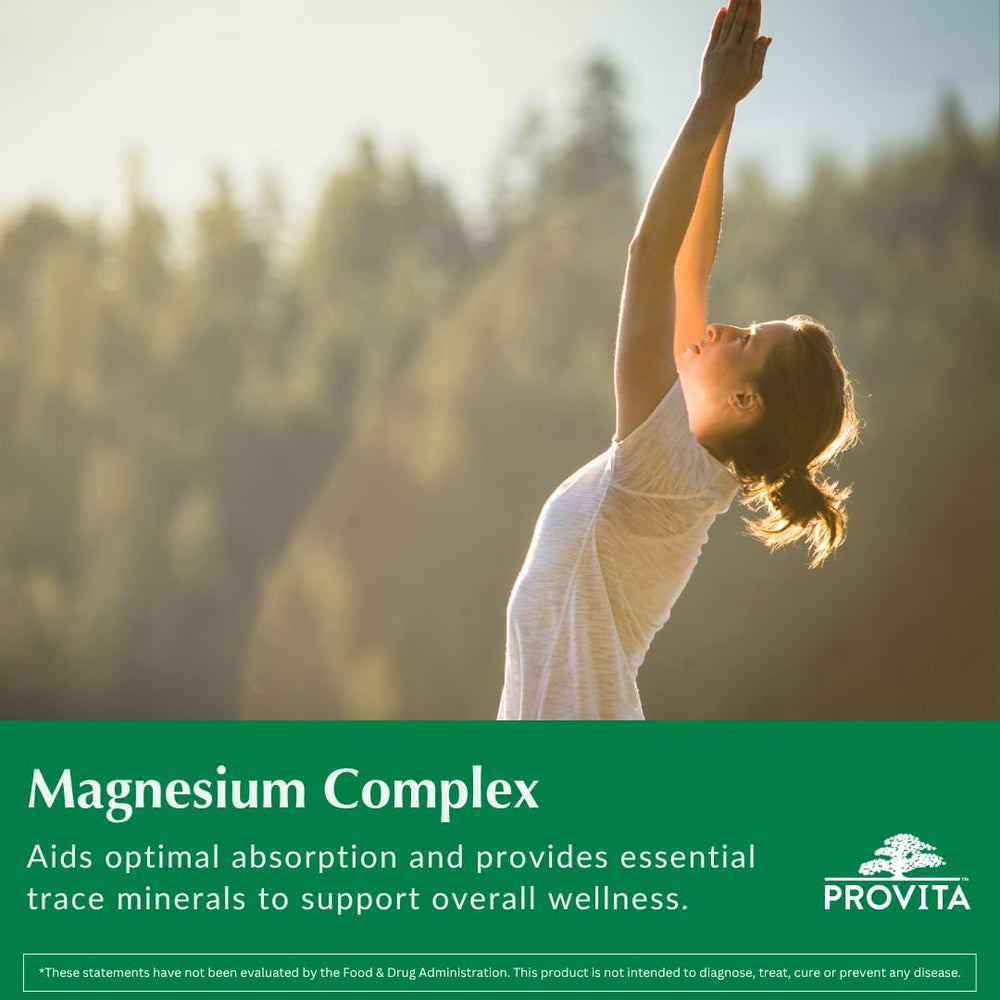PROVITA Magnesium Complex label close-up showing citrate, glycinate, malate, oxide forms.