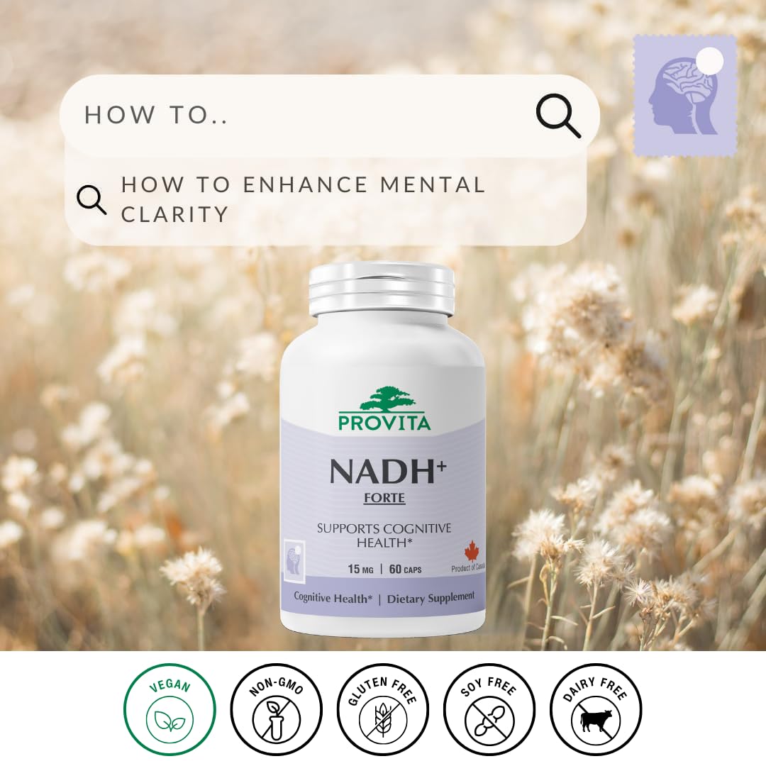 Provita NADH+ Forte capsules placed for focused cognitive support