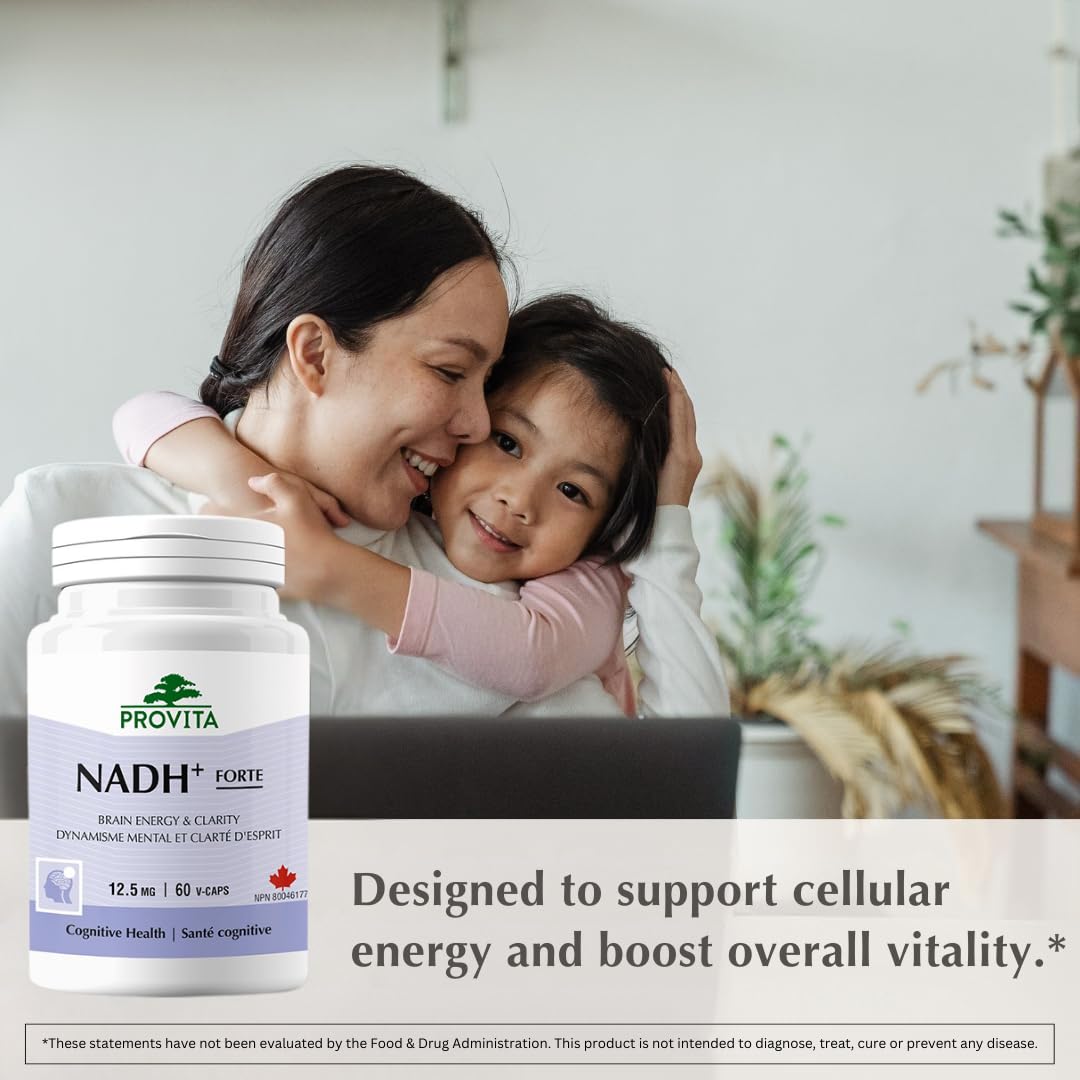 Provita NADH+ Forte daily-use pack suggesting a steady energy routine