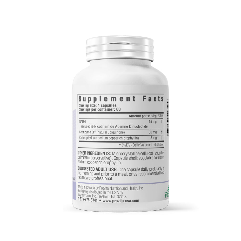 Provita NADH+ Forte packaging highlighting CoQ10 role in energy metabolism