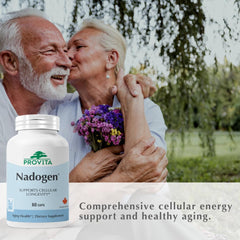 PROVITA Nadogen bottle pour, demonstrating convenient daily dosing with MCT-enhanced NAD+ support.