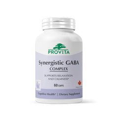 PROVITA Synergistic GABA bottle close-up promotes calm focus and daily stress support.