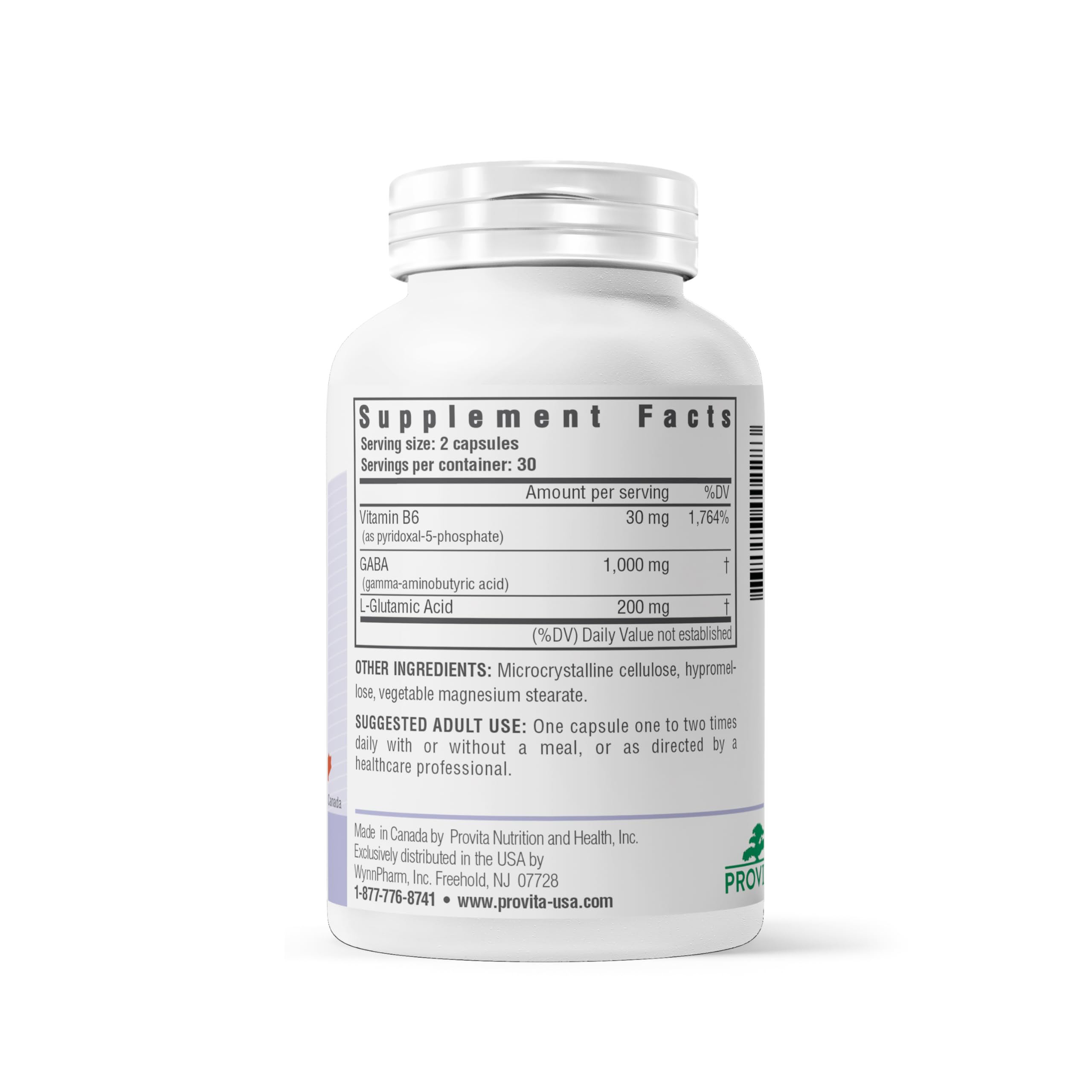 PROVITA Synergistic GABA capsules close-up highlights vegan formula and mood support.