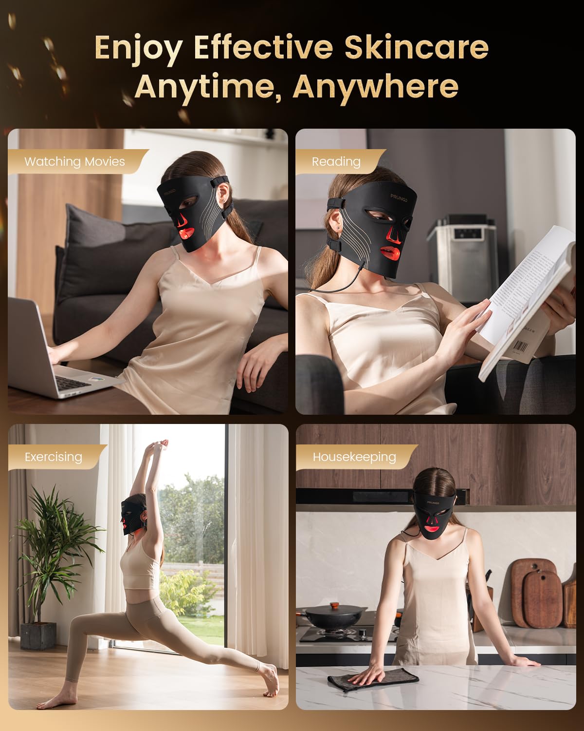 Prungo LED mask remote control close-up enabling convenient skincare sessions.
