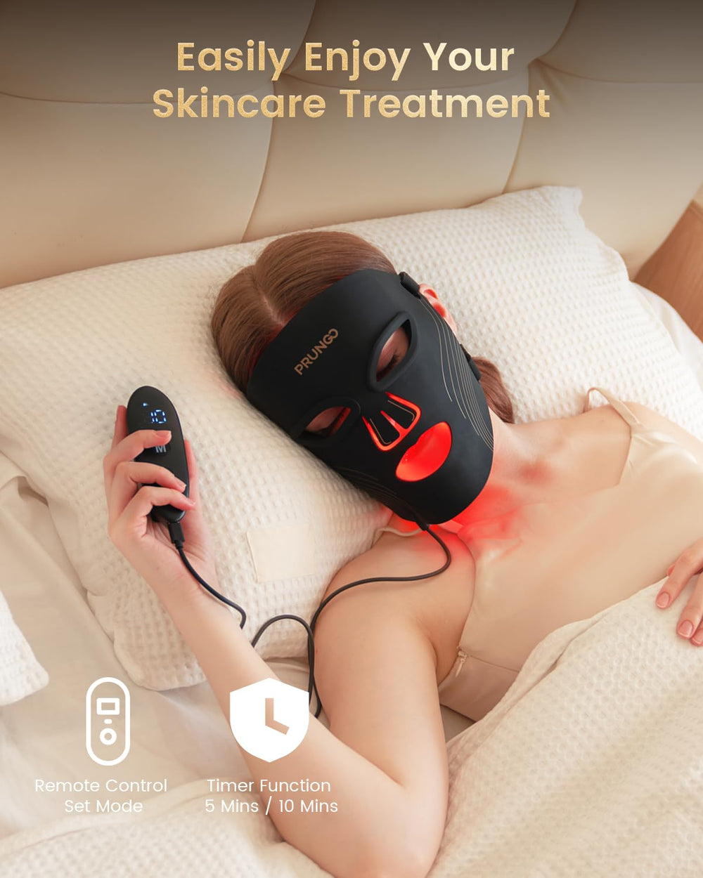 Prungo LED mask ultra-light silicone fit close-up for all-day comfort.
