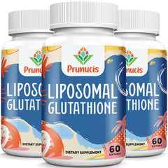 Prunucis 2400mg liposomal glutathione bottle highlighting high-dose antioxidant formula.
