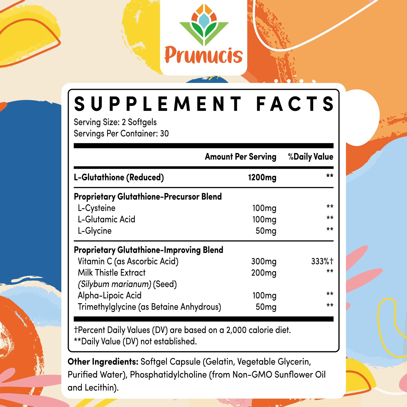 Prunucis glutathione softgels close-up illustrating convenient daily capsules.