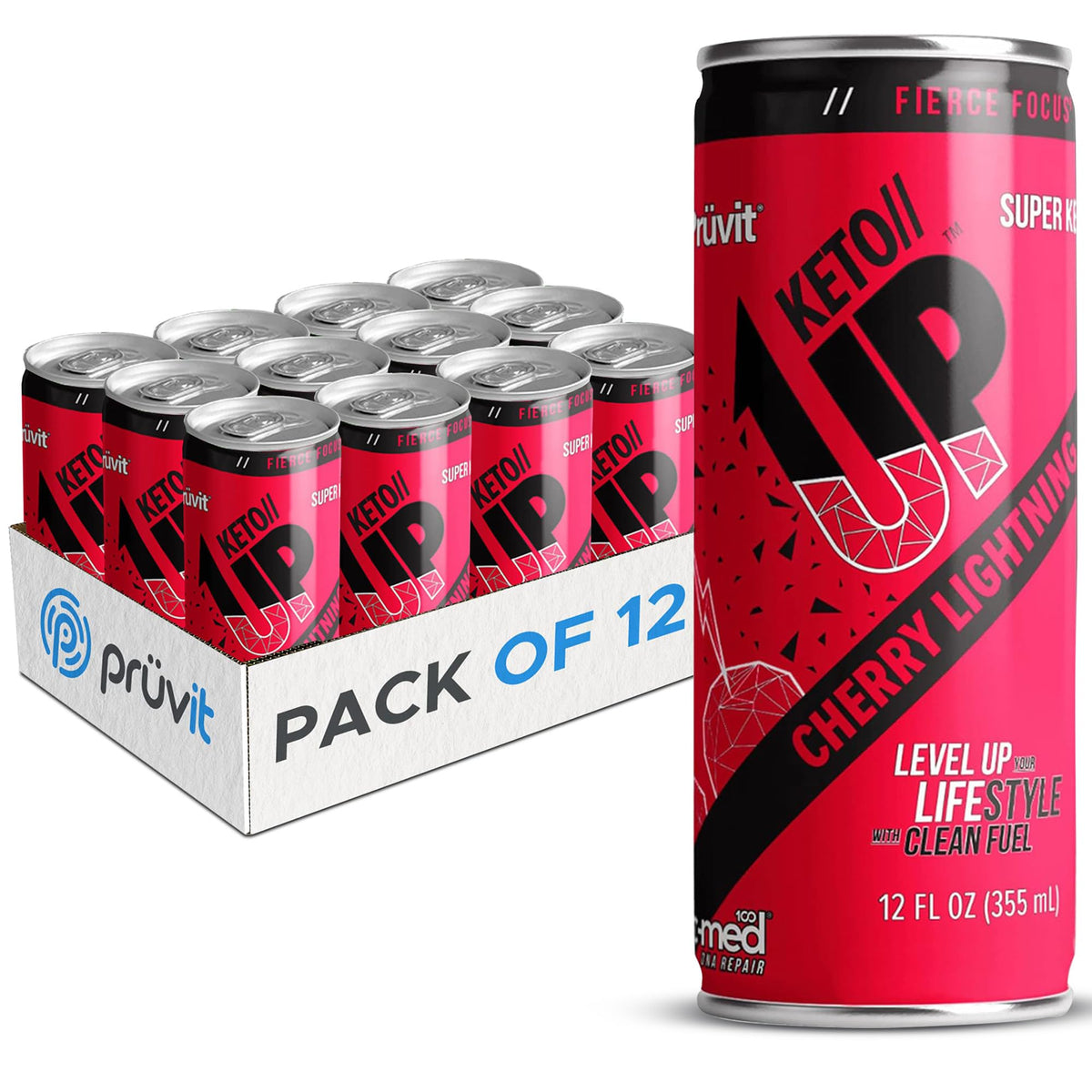 PRÜVIT Cherry Lightning Keto UP bottle front with bold branding for keto energy