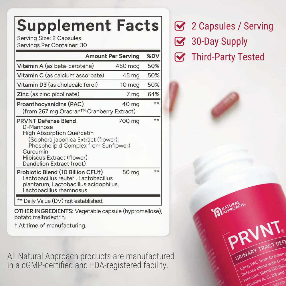 PRVNT two-capsule dose showing convenient daily defense