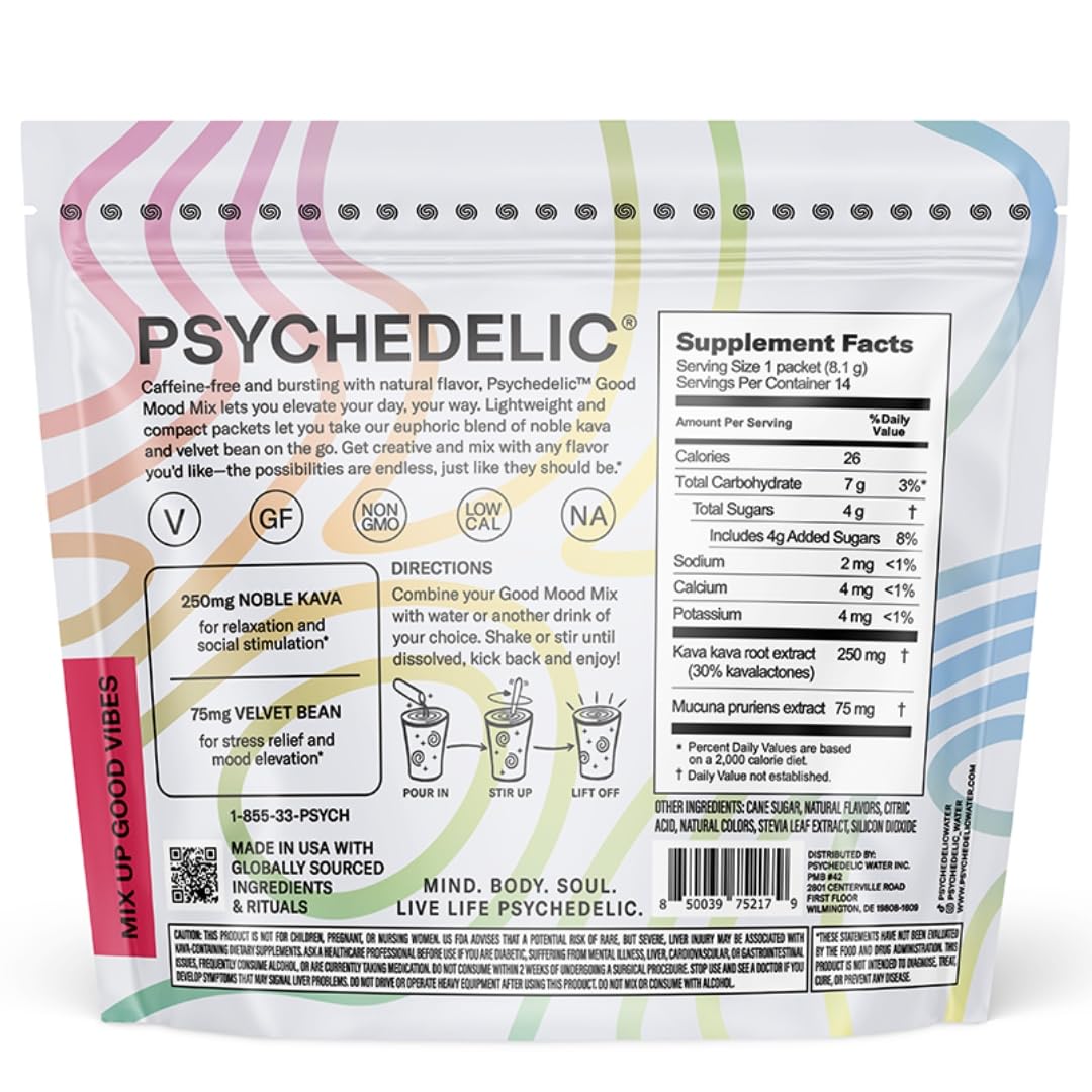 Psychedelic Water Good Mood Mix Fruit Punch dissolves quickly in water for ready-to-drink calm.