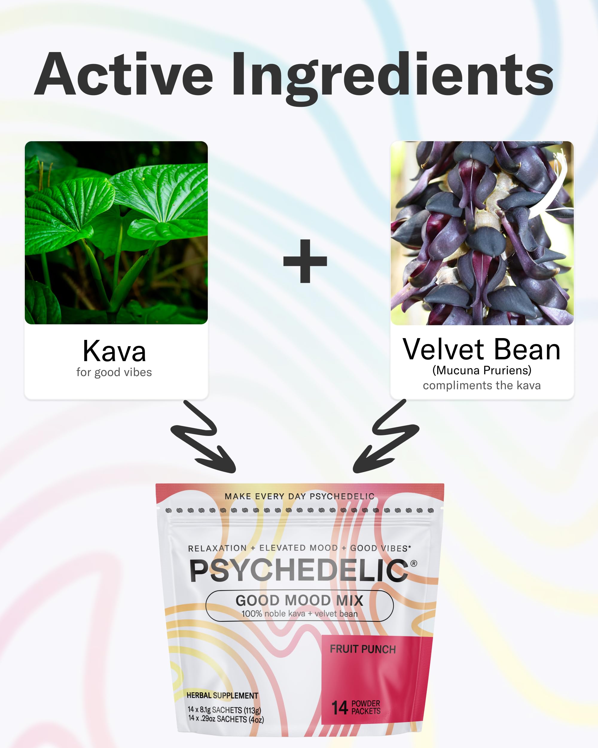 Psychedelic Water Good Mood Mix Fruit Punch in a glass, refreshing relaxation.