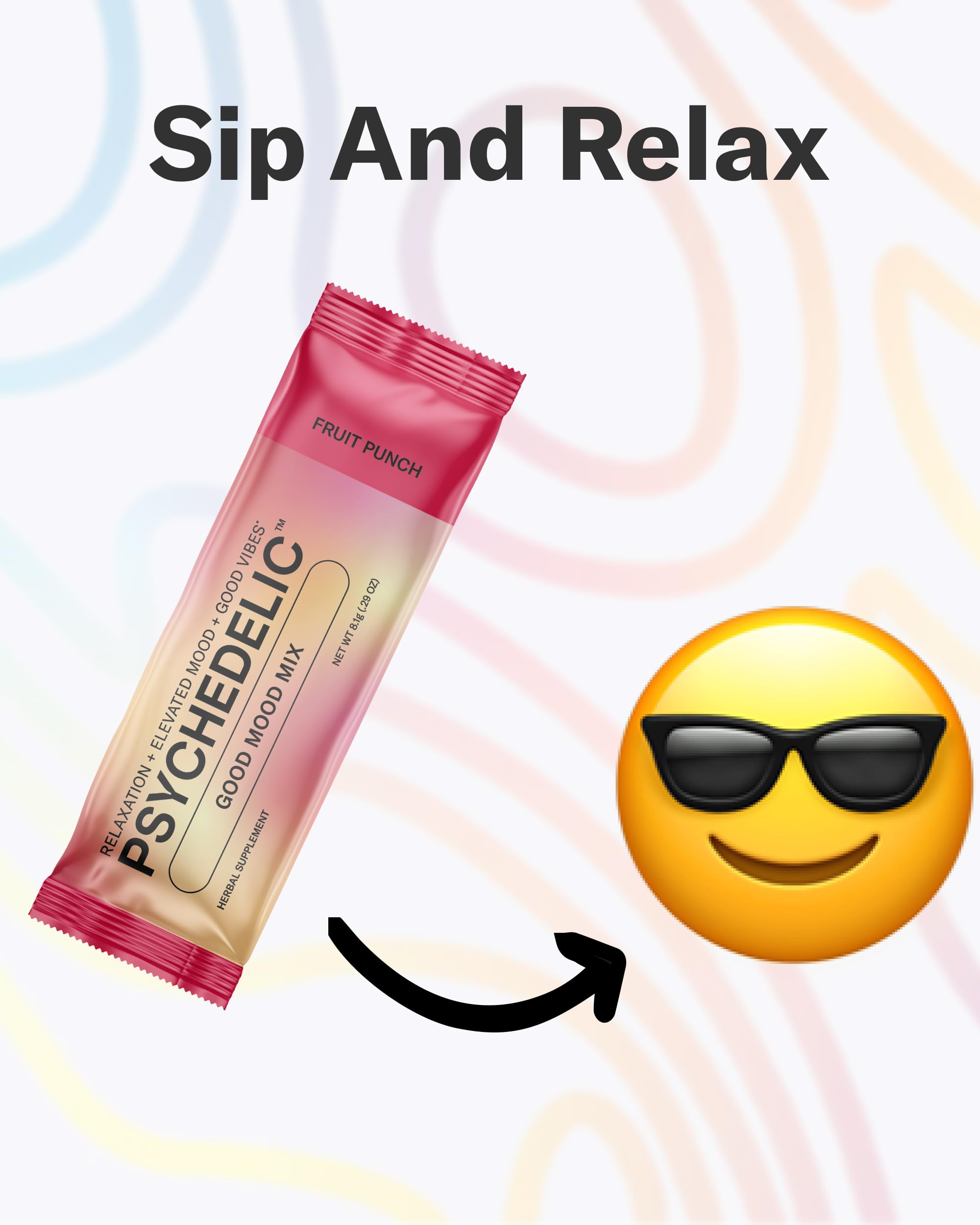 Psychedelic Water Good Mood Mix Fruit Punch close-up of kava and mucuna pruriens ingredients.
