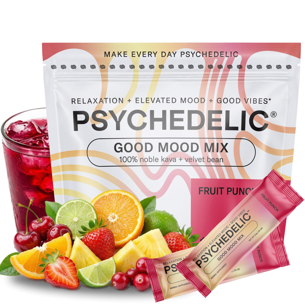 Psychedelic Water Good Mood Mix Fruit Punch packet for convenient single-serve on-the-go calm mood.