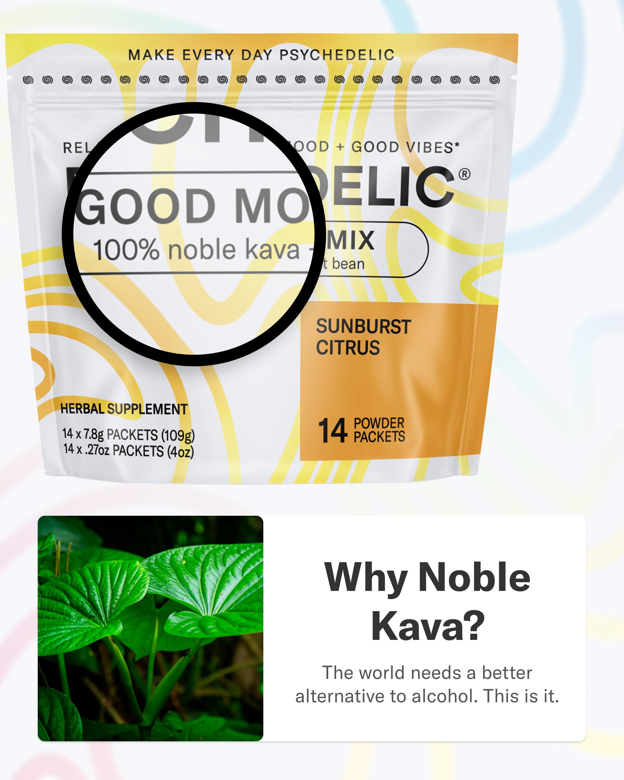 Close-up of label showing 250 mg kava extract and 75 mg mucuna pruriens