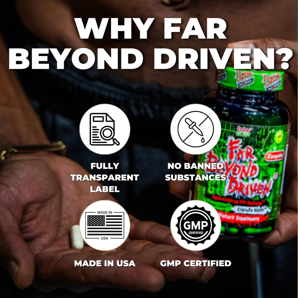 Psycho Pharma Far Beyond Driven glass with drink ready for a productive session