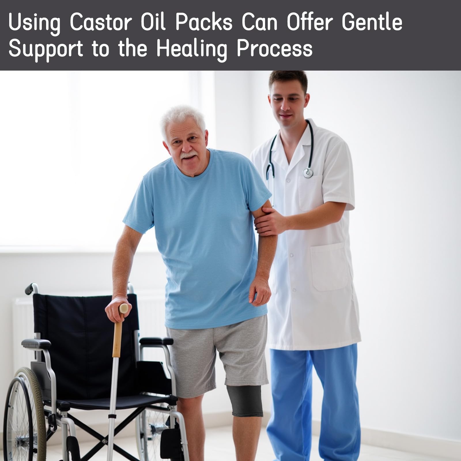 Ptwola castor oil pack provides targeted warmth for knees and thighs.