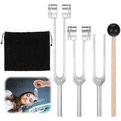Ptwola tuning forks healing set with 128Hz, 256Hz, and 512Hz for sound therapy sessions.