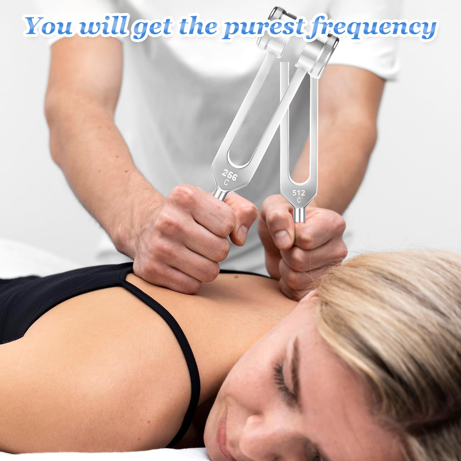 Ptwola tuning forks in use during yoga or meditation for focus.