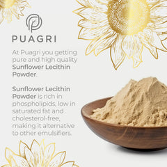 Puagri lecithin powder close-up showing fine texture for emulsions in baking.