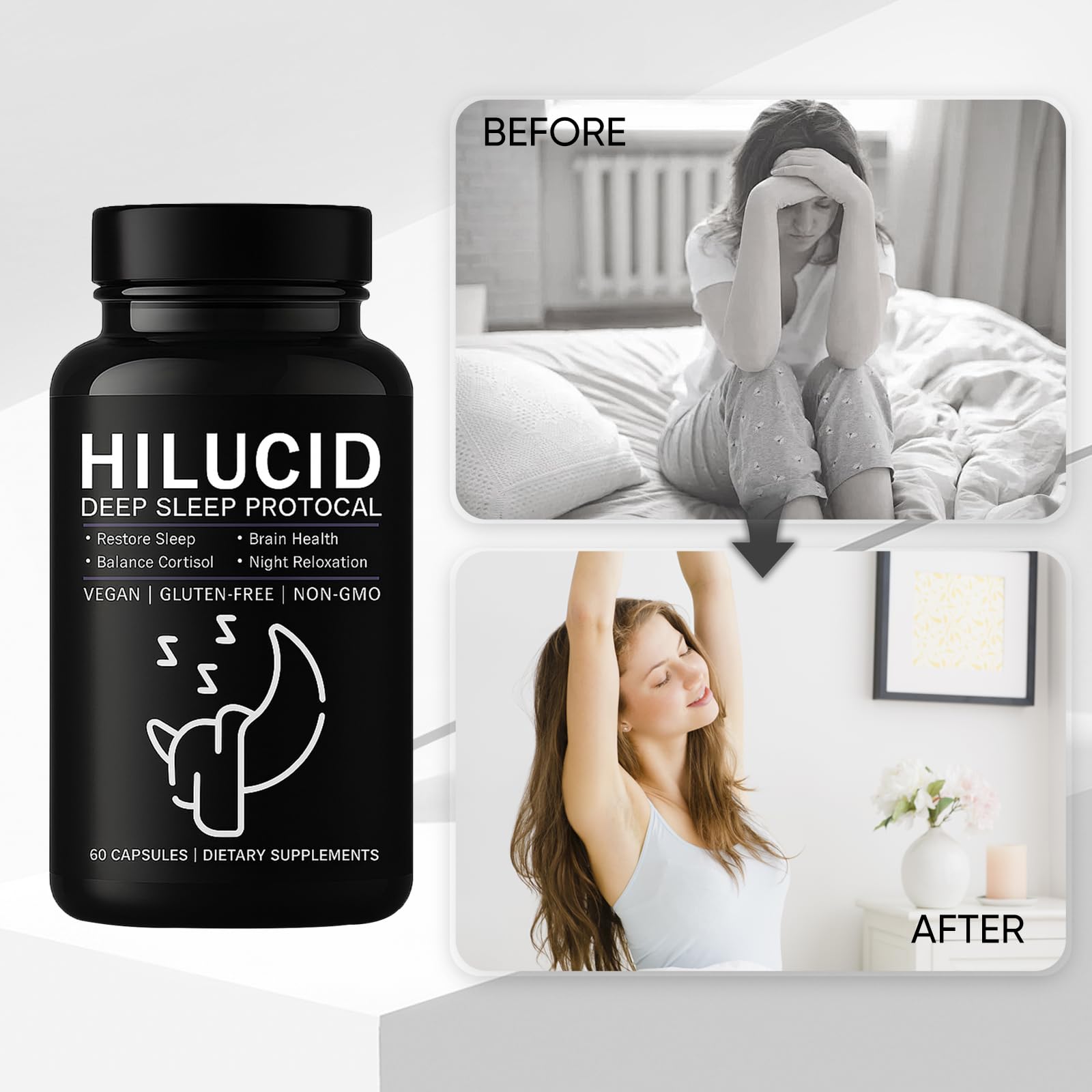 Pucges Hilucid packaging shows a 20-day supply for a simple daily habit