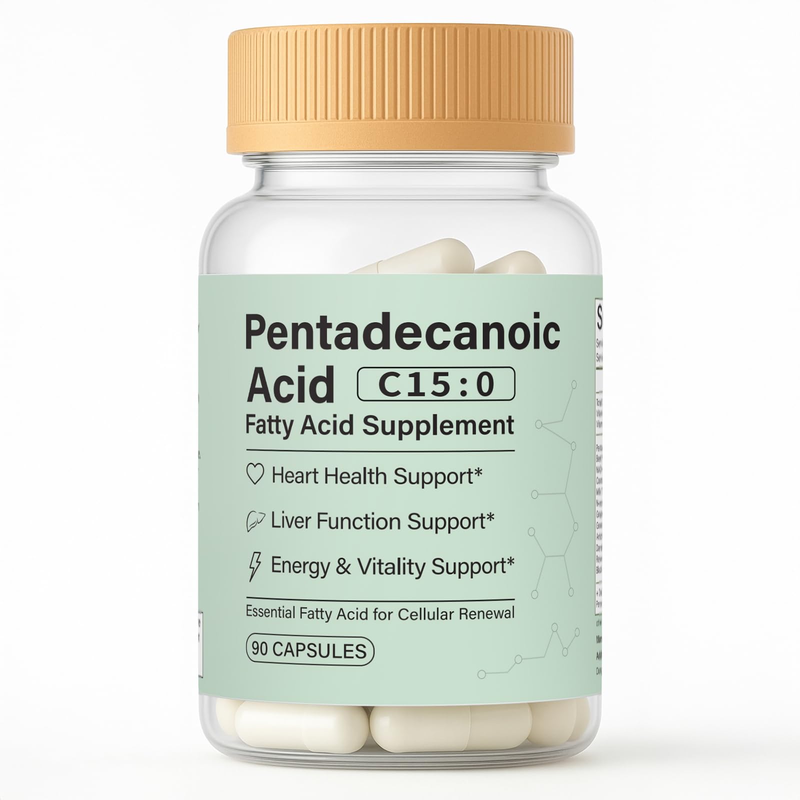 Pucges Pentadecanoic Acid C15:0 bottle with vegan capsules for daily energy support