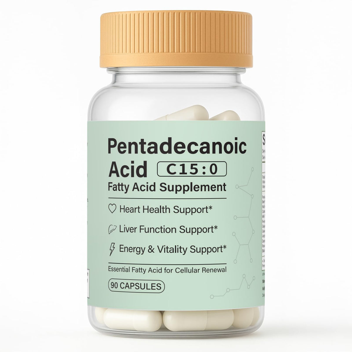 Pucges Pentadecanoic Acid C15:0 bottle with vegan capsules for daily energy support