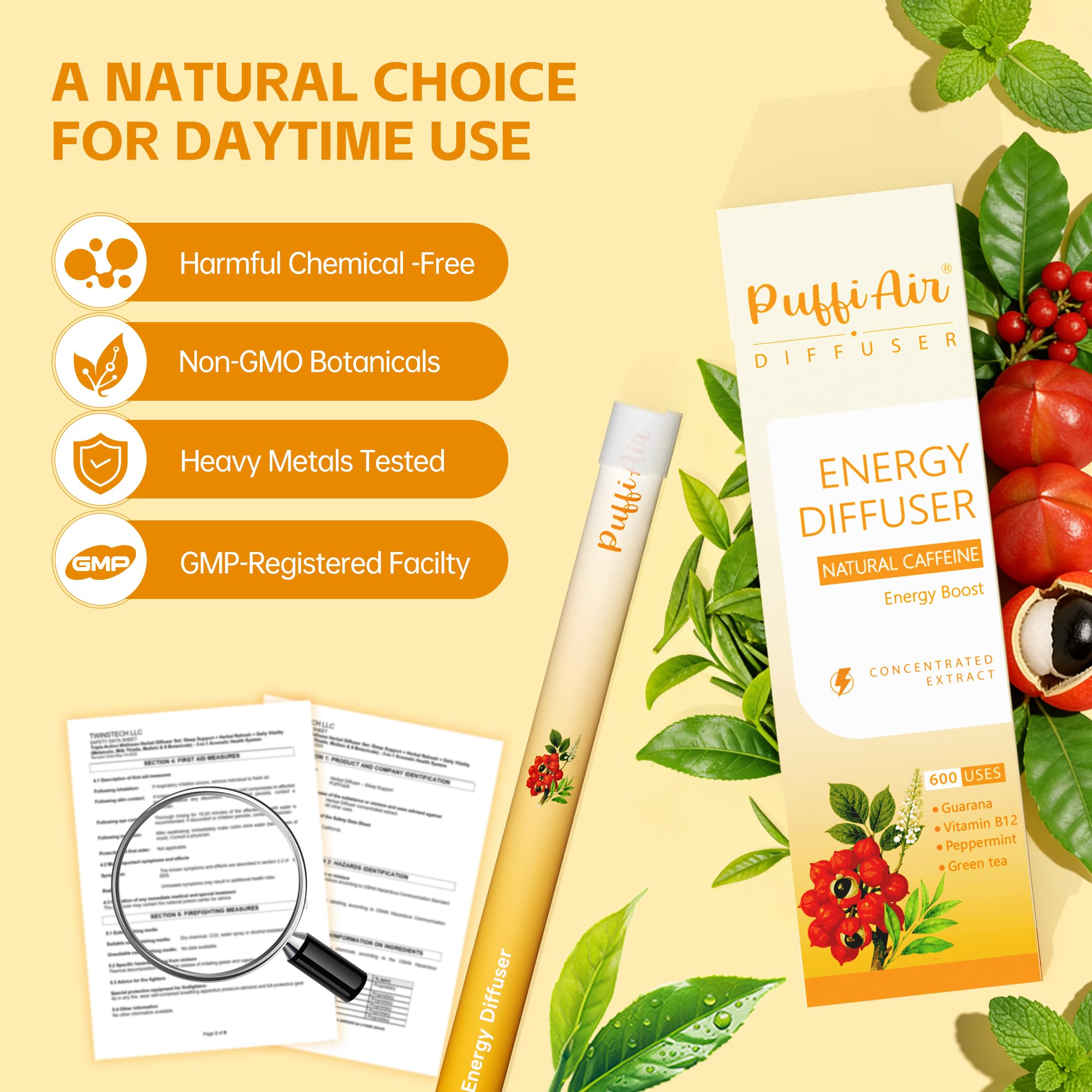 PUFFIAIR: difusor herbal natural con extractos, aroma suave y seguro.