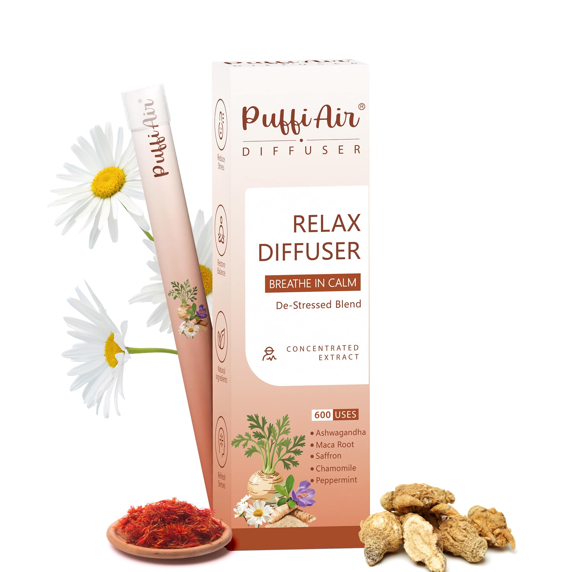 PUFFIAIR difusor herbal pen exterior muestra diseño limpio para uso diario