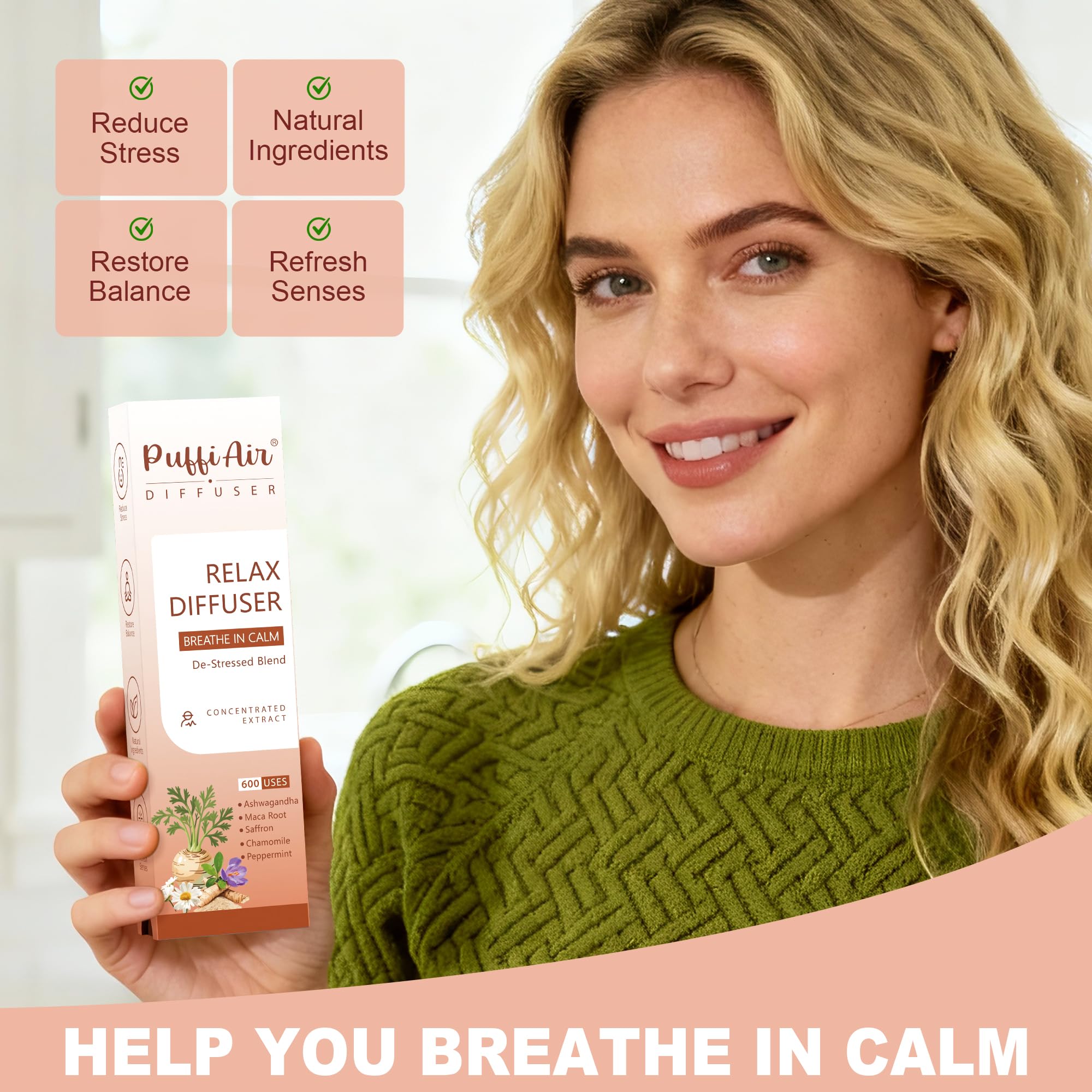 PUFFIAIR difusor relajante en mano para inhalaciones suaves y conscientes